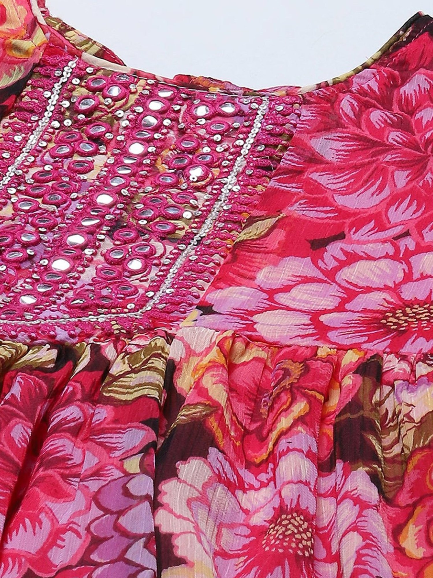 BIBA Girls Kids Pink Floral Print Kurta Set