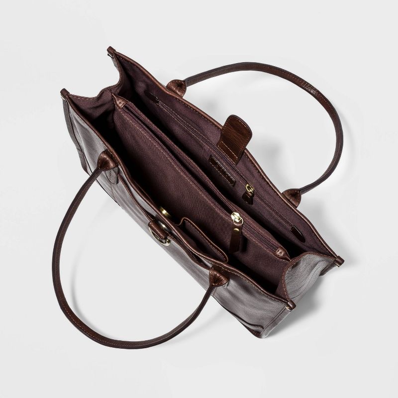 Bolo Leather Snap Closure Tote Handbag - Brown