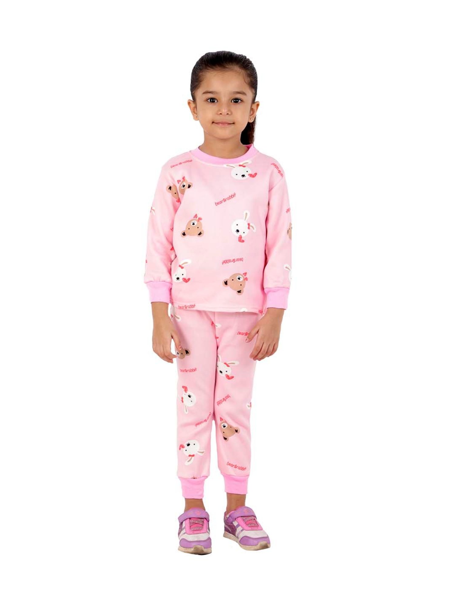 Ahhaaaa Kids Pink Printed Sweatshirt with Joggers
