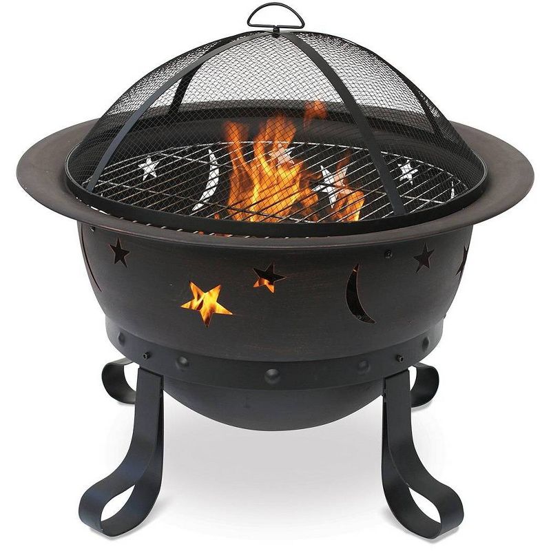 Oil Rubbed Bronze Outdoor Wood Burning Firebowl with Stars & Moon - Endless Summer
