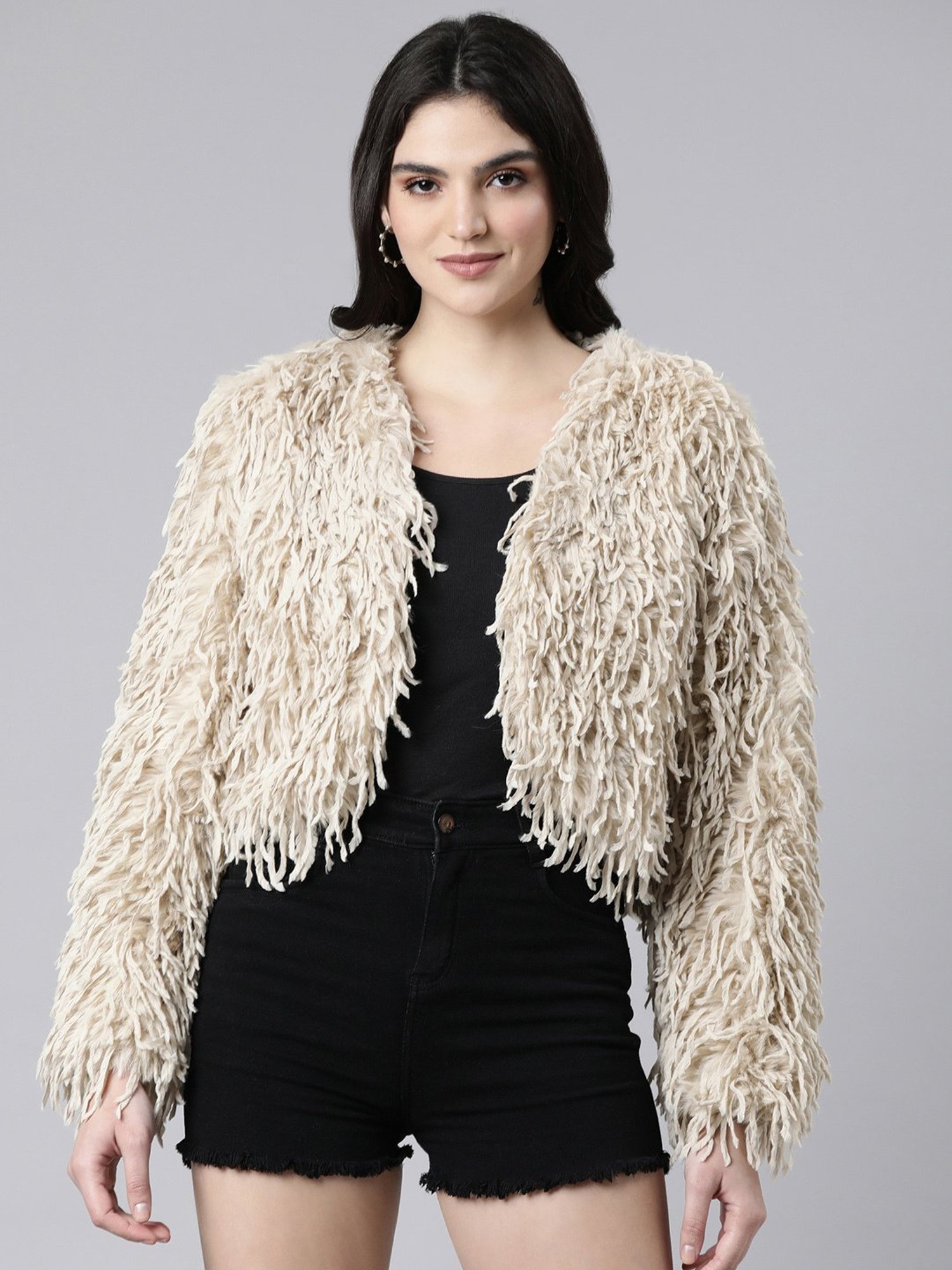SHOWOFF Beige Crop Shrug