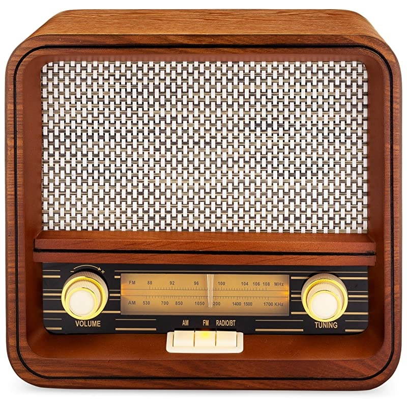 Classic Vintage Retro Style AM/FM Radio with Bluetooth & Aux-in - Handmade Wooden Exterior