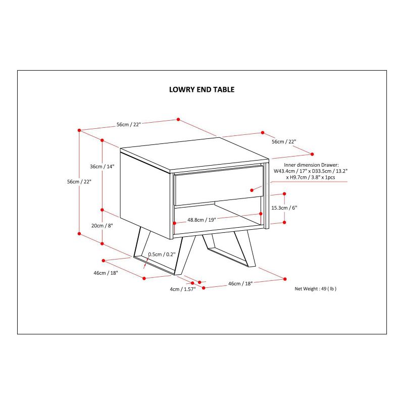 22" Mitchell Solid Acacia Wood End Table Distressed Charcoal Brown - WyndenHall
