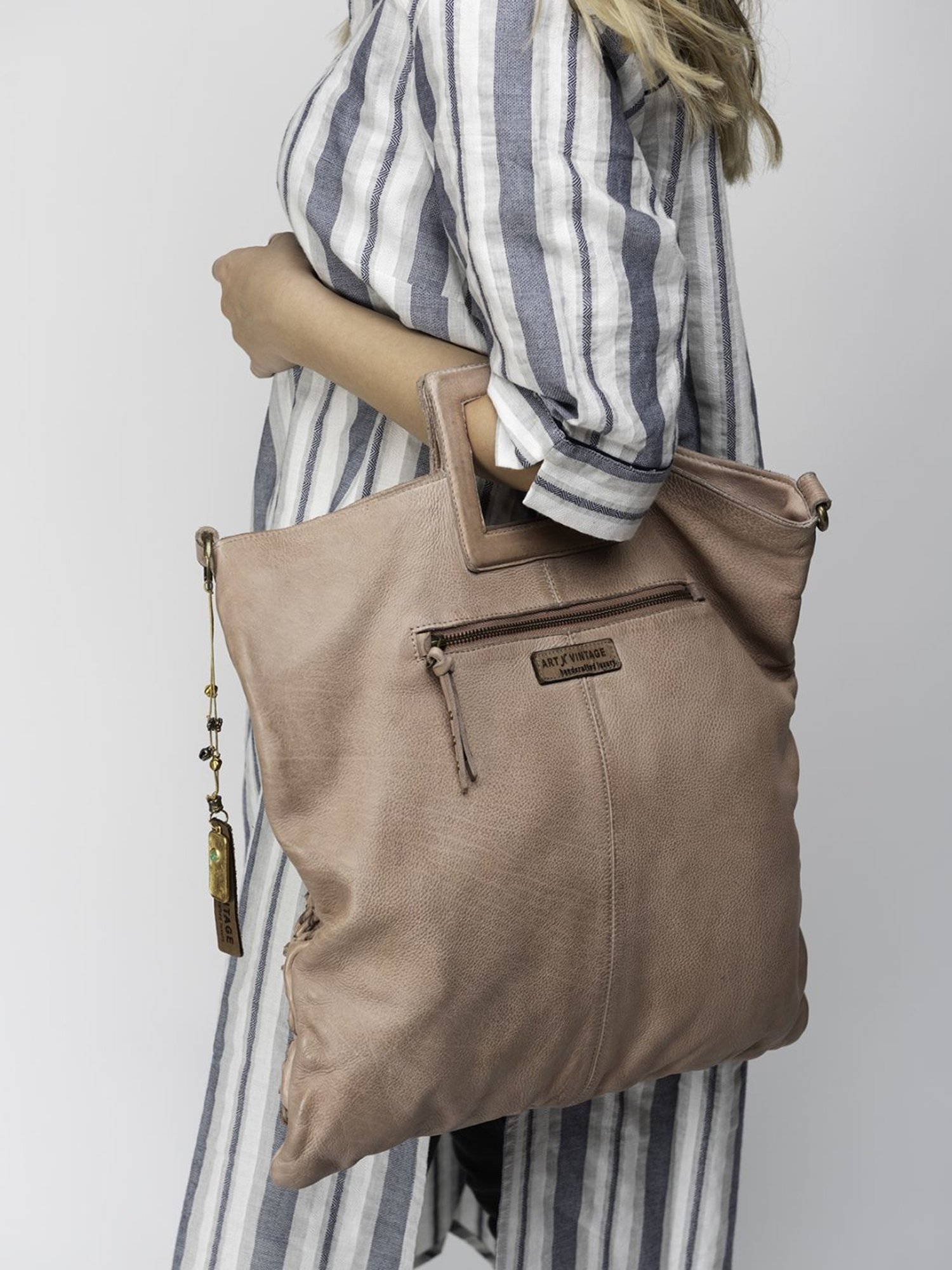 Art N Vintage Esther Blush Pink Leather Textured Large Handbag