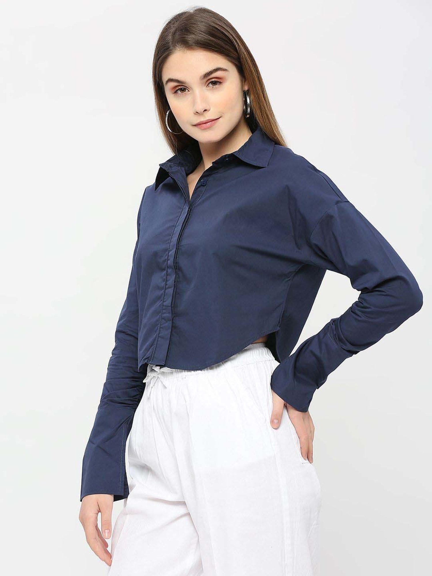 Remanika Blue Pure Cotton Cropped Shirt