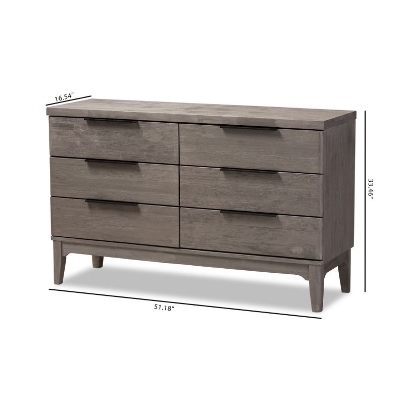 Nash Rustic Platinum Wood Finish 6 Drawer Dresser Gray - Baxton Studio