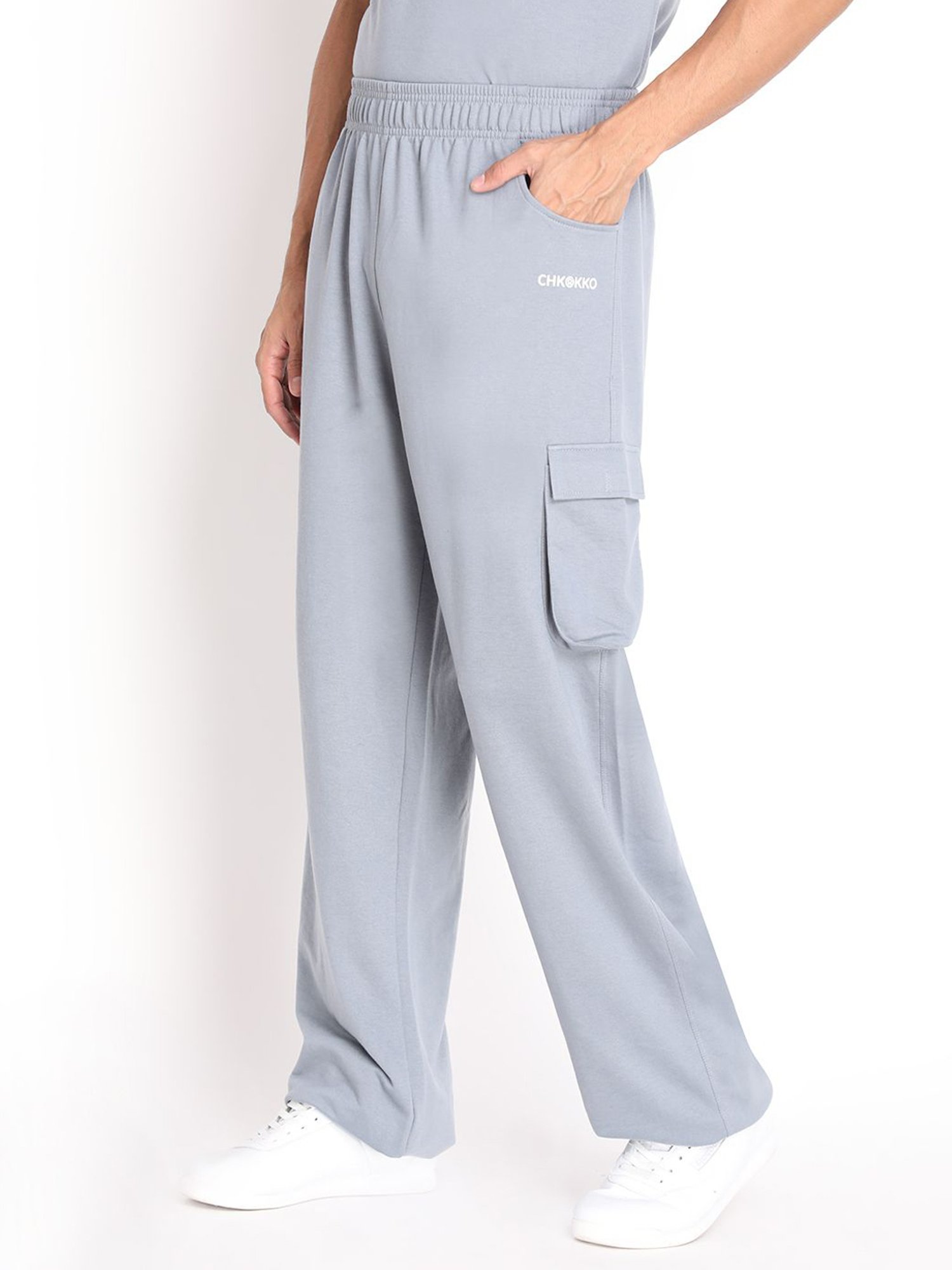Chkokko Slate Grey Cotton Relaxed Fit Track Pants