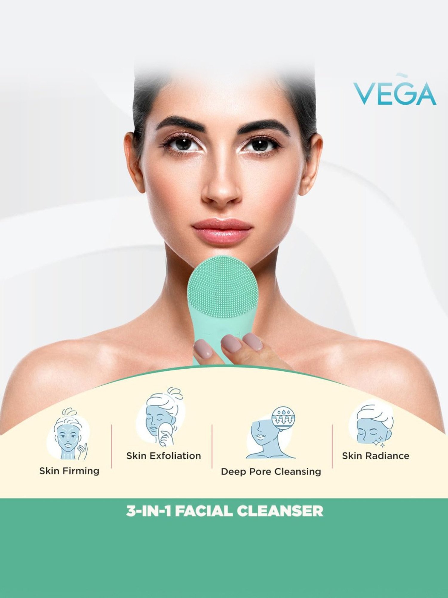 Vega VHFC-02 3-In-1 Facial Cleanser with Sonic Vibration Technique (Green)