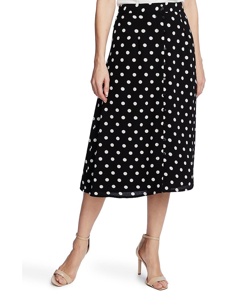 CeCe Polka Dot Button Front Midi Skirt