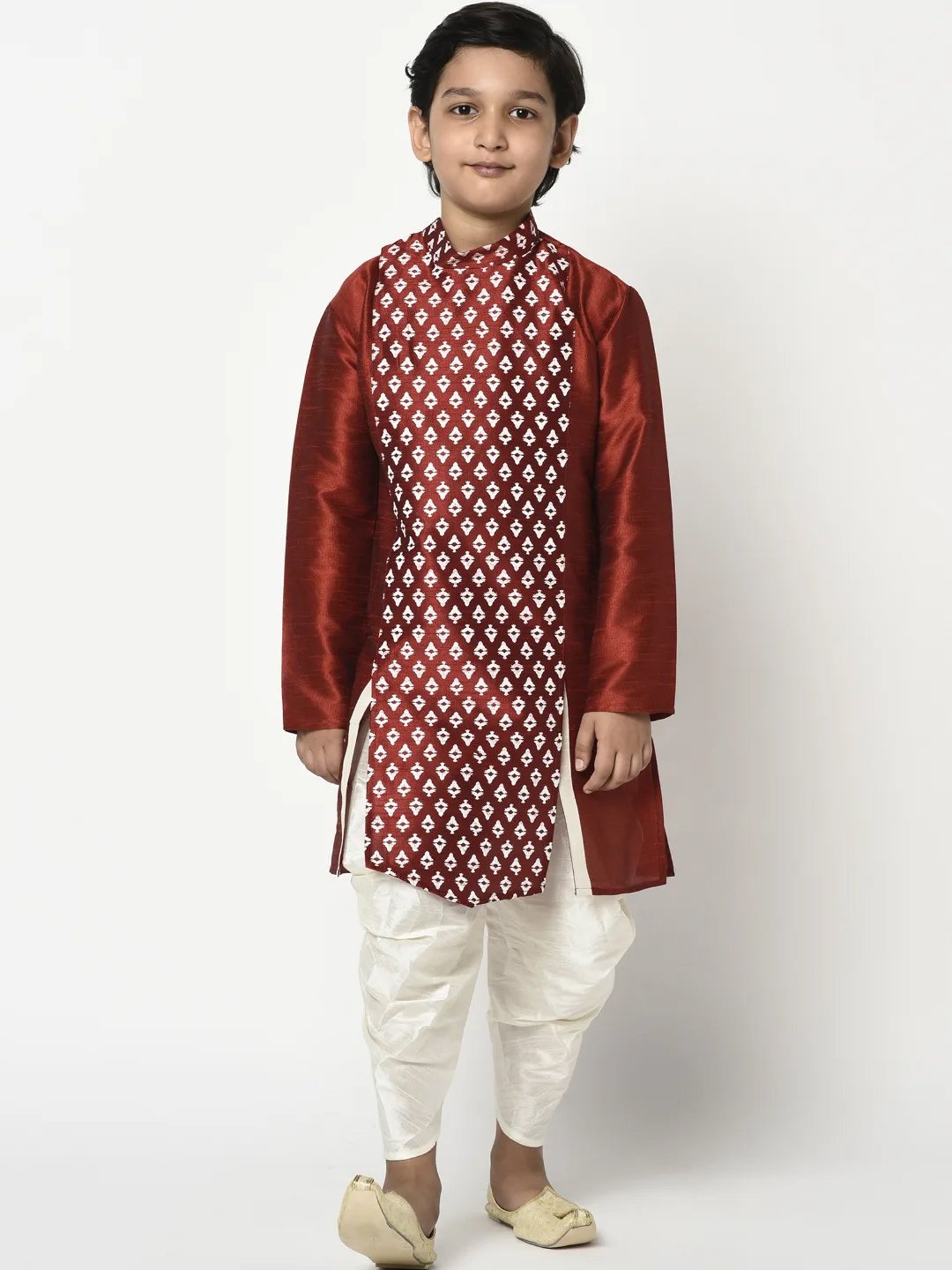 Deyann Kids Maroon & White Printed Full Sleeves Kurta with Patiala