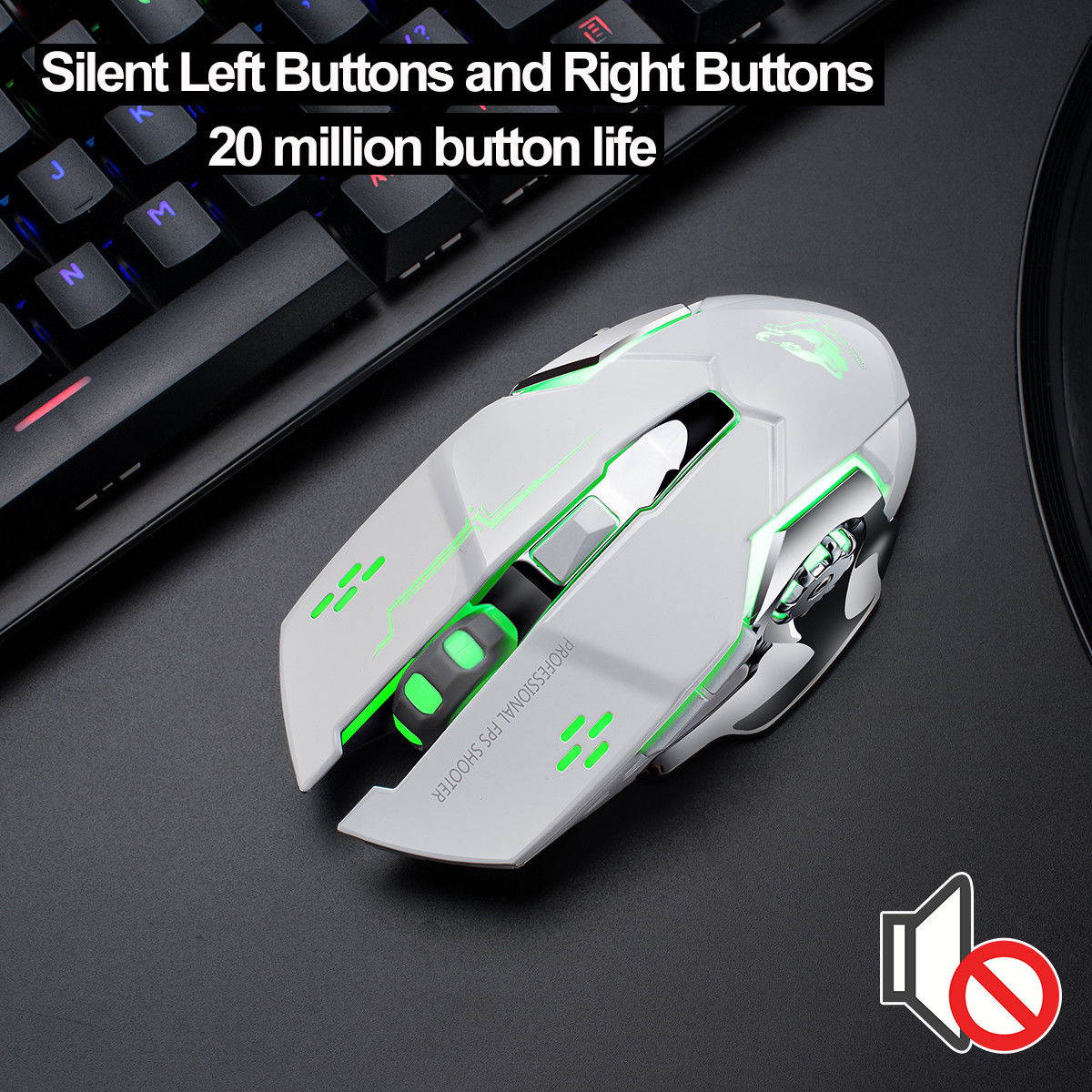 Wireless Mouse 2.4GHz X8 1800DPI Rechargeable Silent 6 Buttons 7 Colors LED Backlit Breath Usb Optical Gaming Mouse For Laptop Computer Notebook Desktop Game Office