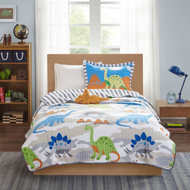 White/Blue/Green Spike Coverlet Set Twin 3pc