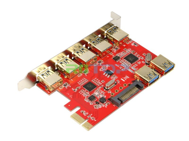 RIITOP 7 Ports USB 3.0 PCI-E Express Adapter Card Speed up to 5Gbps - PCIe USB3.0 Controller Card for Desktop PC with 15 pin SATA Power Connector