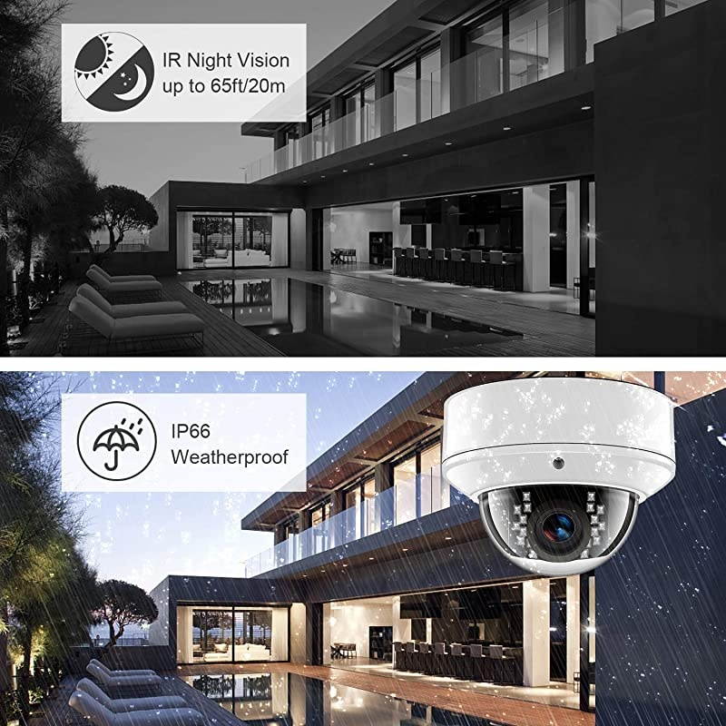 5MP PoE IP Dome Camera with Microphone Audio IP Security Camera Outdoor Night Vision 98ft Weatherproof IP66 Indoor Outdoor ONVIF Compaliant Wide Angle 28mm Compatible Hikvision IPCD250WS