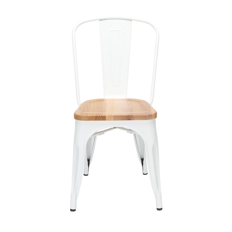 Set of 4 18" Industrial Modern High Back Galvanized Steel Chairs with Solid Ash Wood Seats White/Natural - OFM