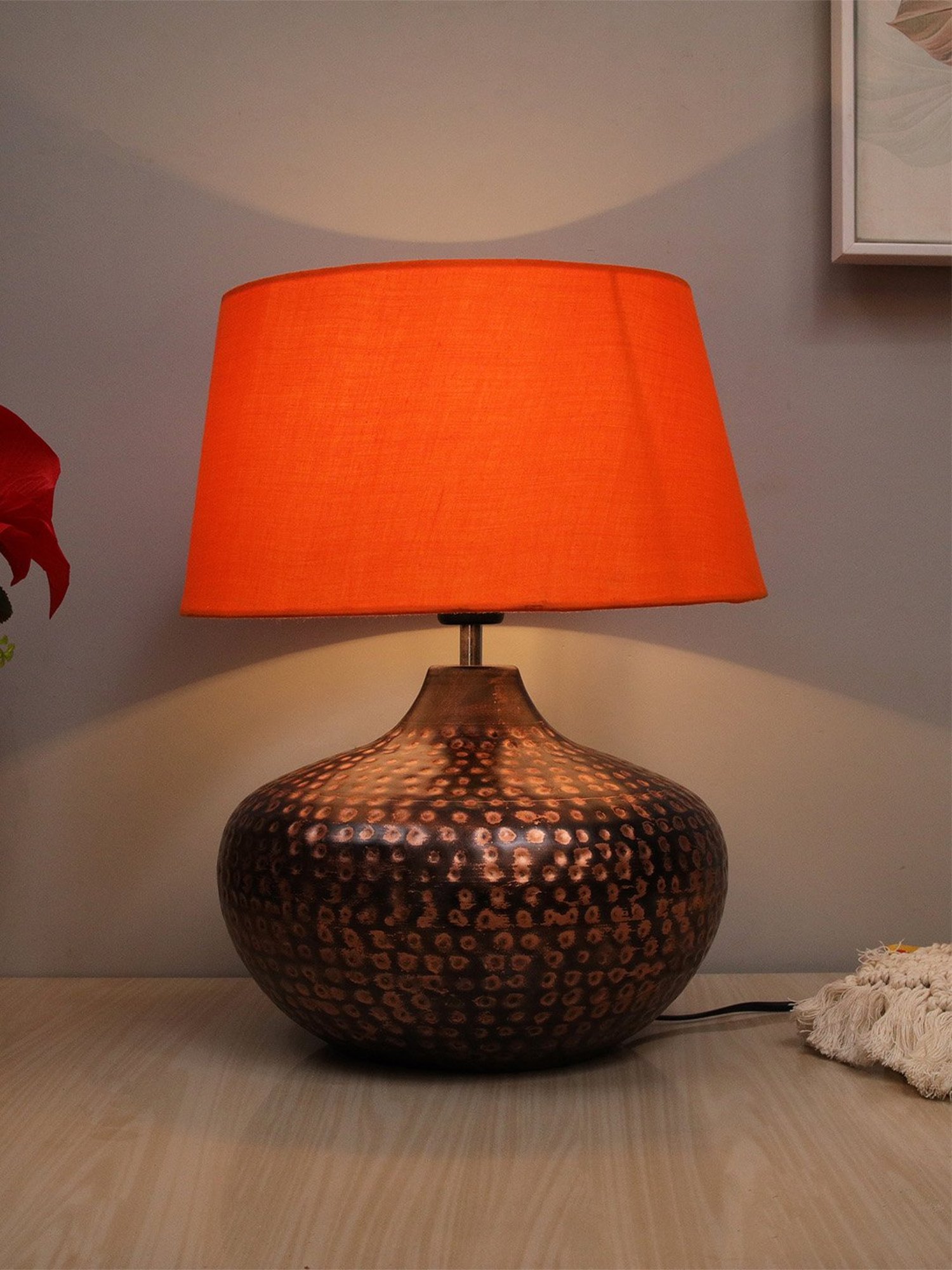 Homesake Orange Hammered Oil-Rubbed Bronze Metal Table Lamp