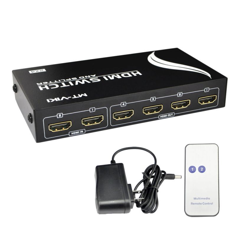 iKKEGOL 4 Port Output 4x 2 Input HDMI Splitter Switch Box 1080P Blue Ray HDTV DVD HUB Remote Control with Power Supply