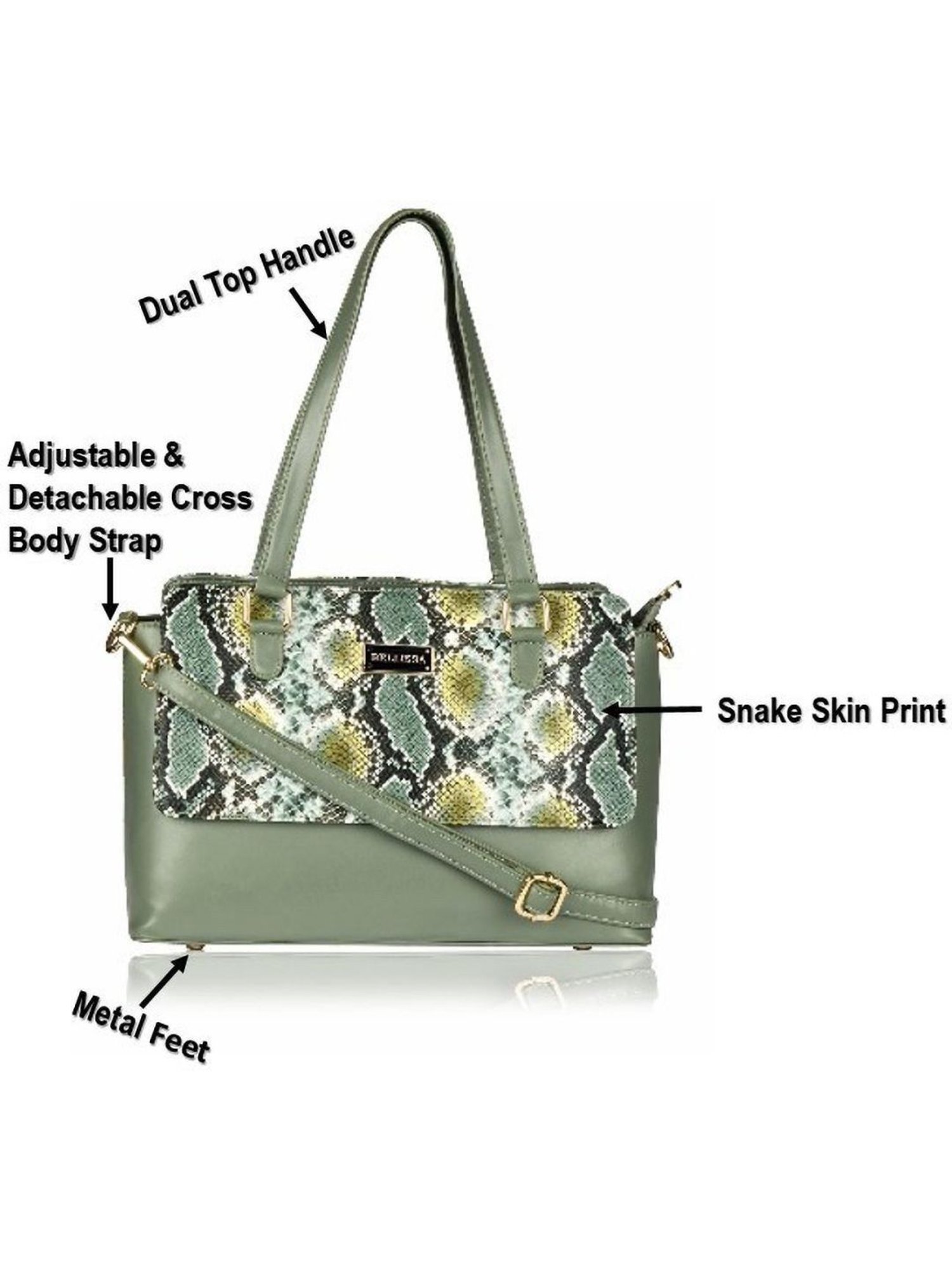 Bellissa Green Textured Medium Snakeskin Shoulder Handbag