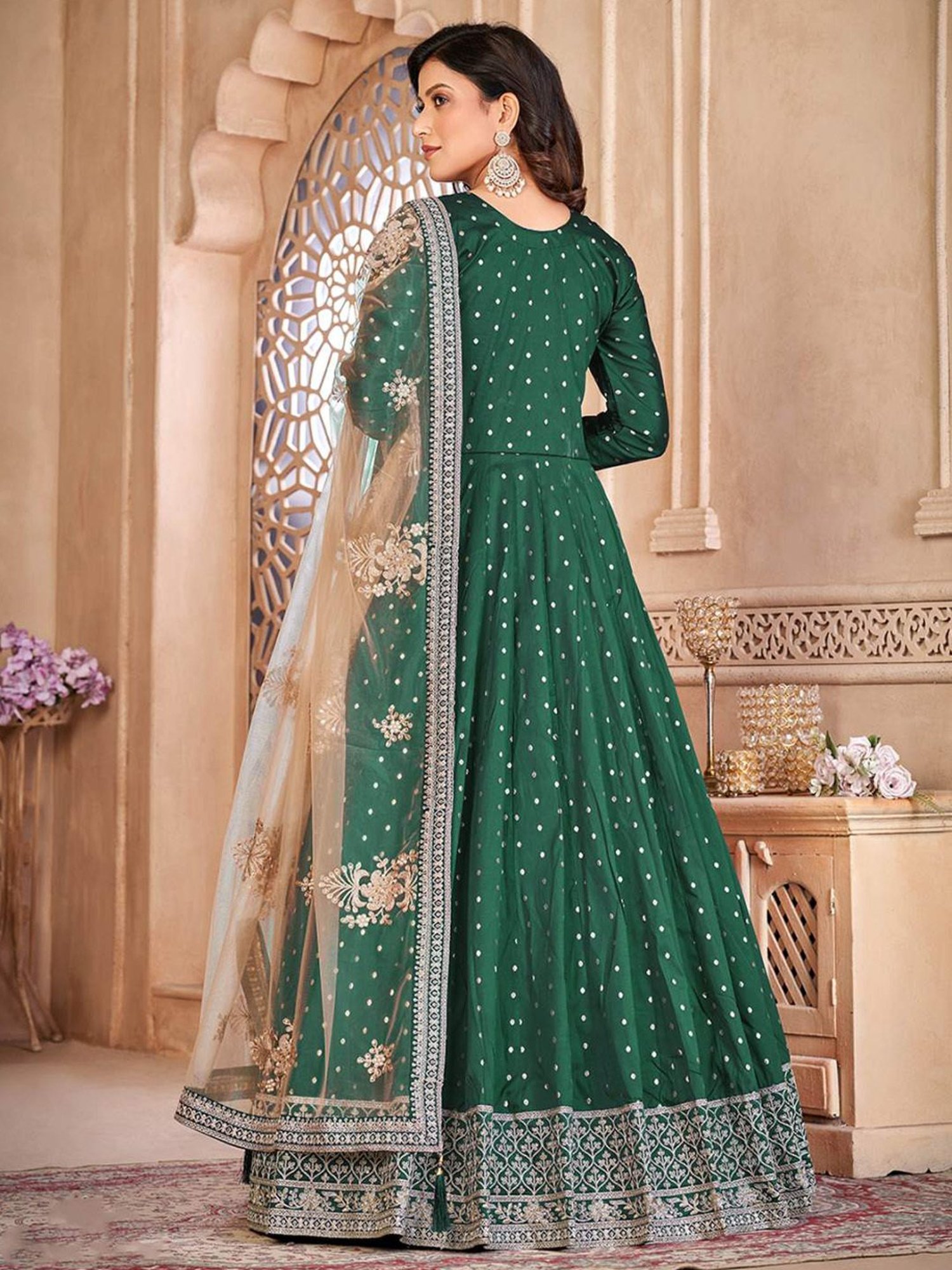 Odette Green Embroidered Unstitched Dress Material