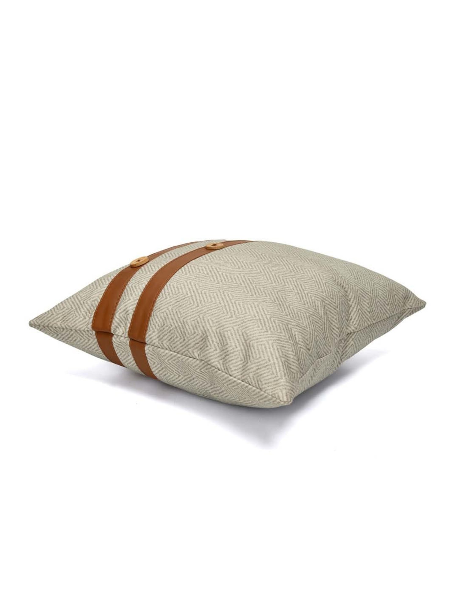 @home Beige Leather Cushion Cover With Zipper
