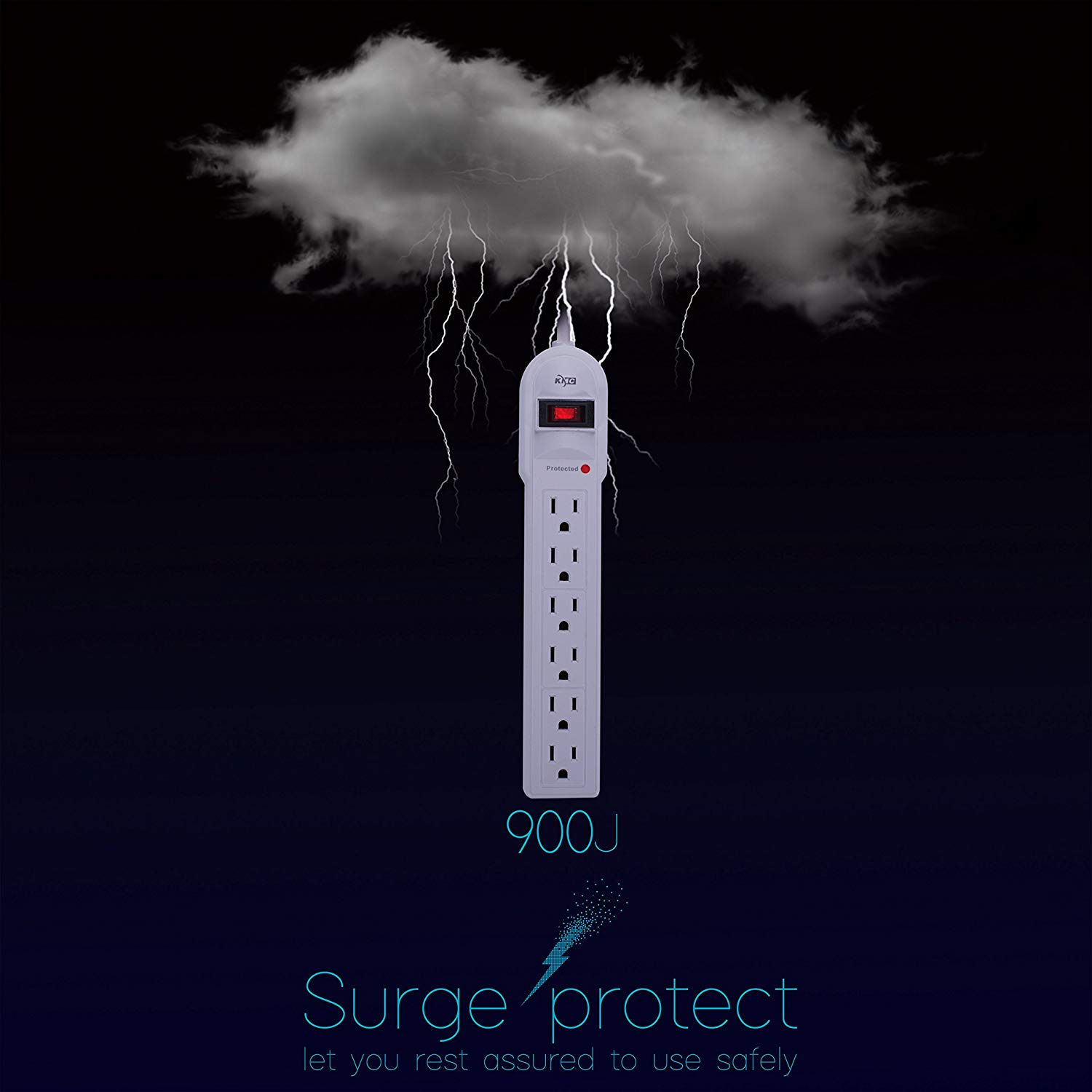 KMC 6-Outlet Surge Protector Power Strip 2-Pack, 900 Joule, 4-Foot Cord, Overload Protection, Black