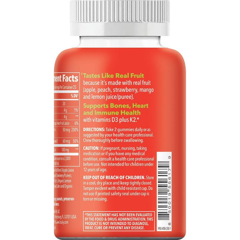 Fruily Organic Vitamin D3 Plus K2 Real Fruit Gummy - 50ct
