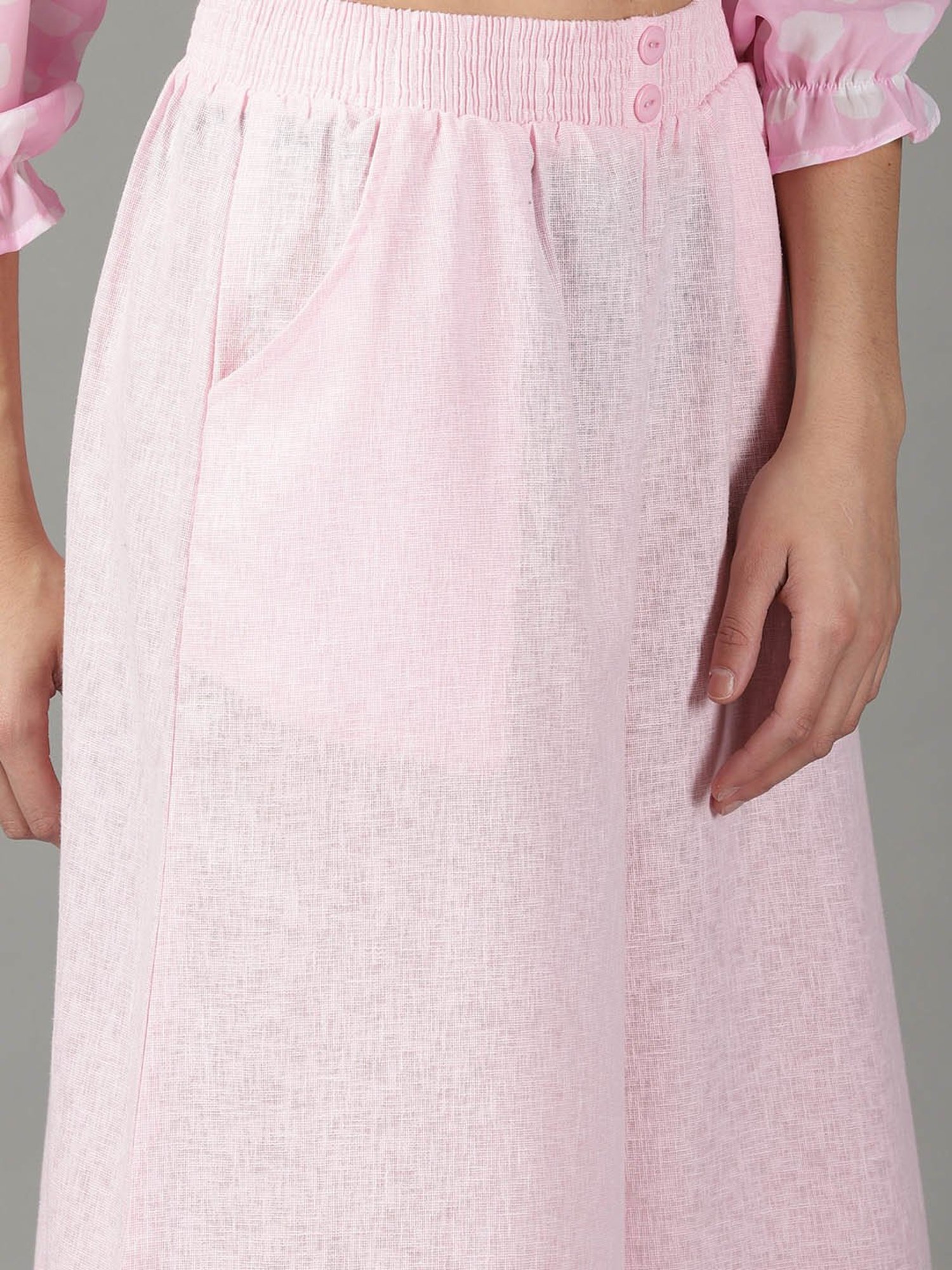 SHOWOFF Pink Linen Flared Fit High Rise Culottes