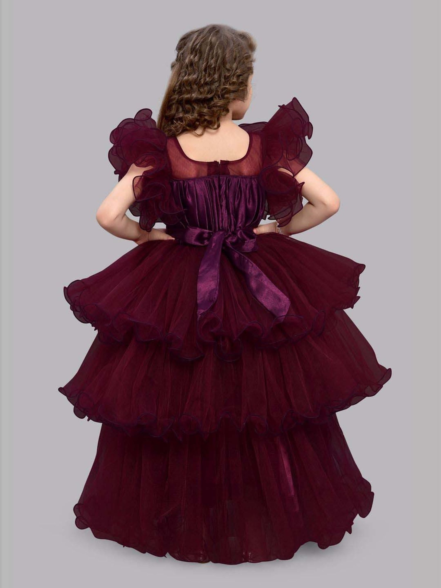 Pink Chick Kids Maroon Solid Party Gowns