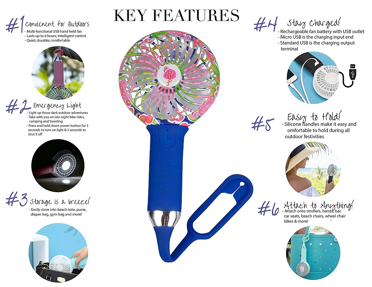 BuggyGear Handheld Mini Fan Portable - USB Rechargeable Battery Operated for Stroller Bike Beach Travel Desk Office Makeup Turbo Cool Indoor Outdoor Air