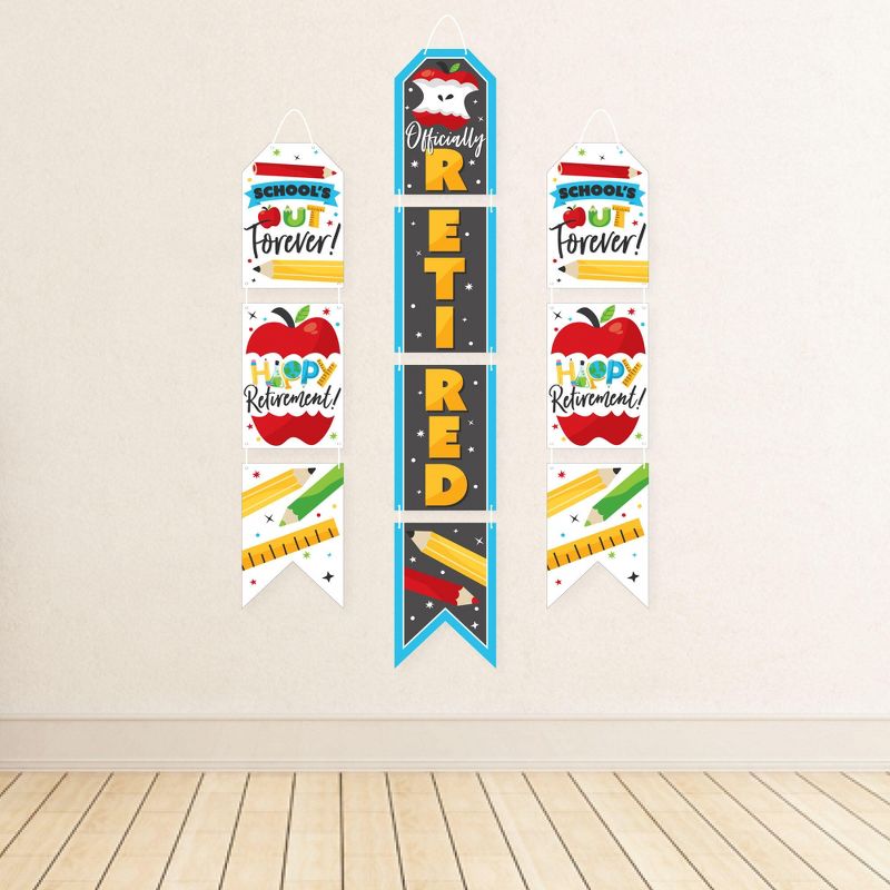 Big Dot of Happiness Teacher Retirement - Hanging Vertical Paper Door Banners - Happy Retirement Party Wall Decoration Kit - Indoor Door Decor