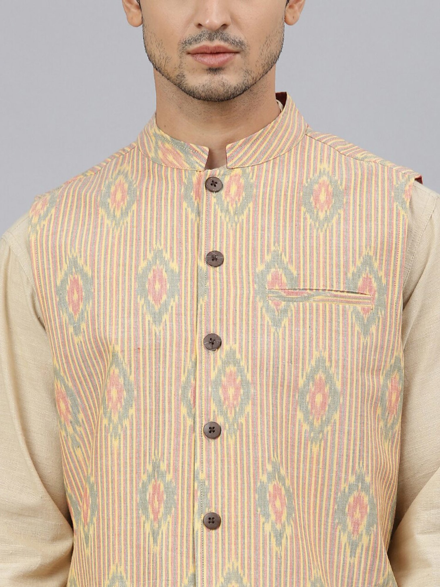 Fabindia Multicolor Regular Fit Printed Cotton Nehru Jacket