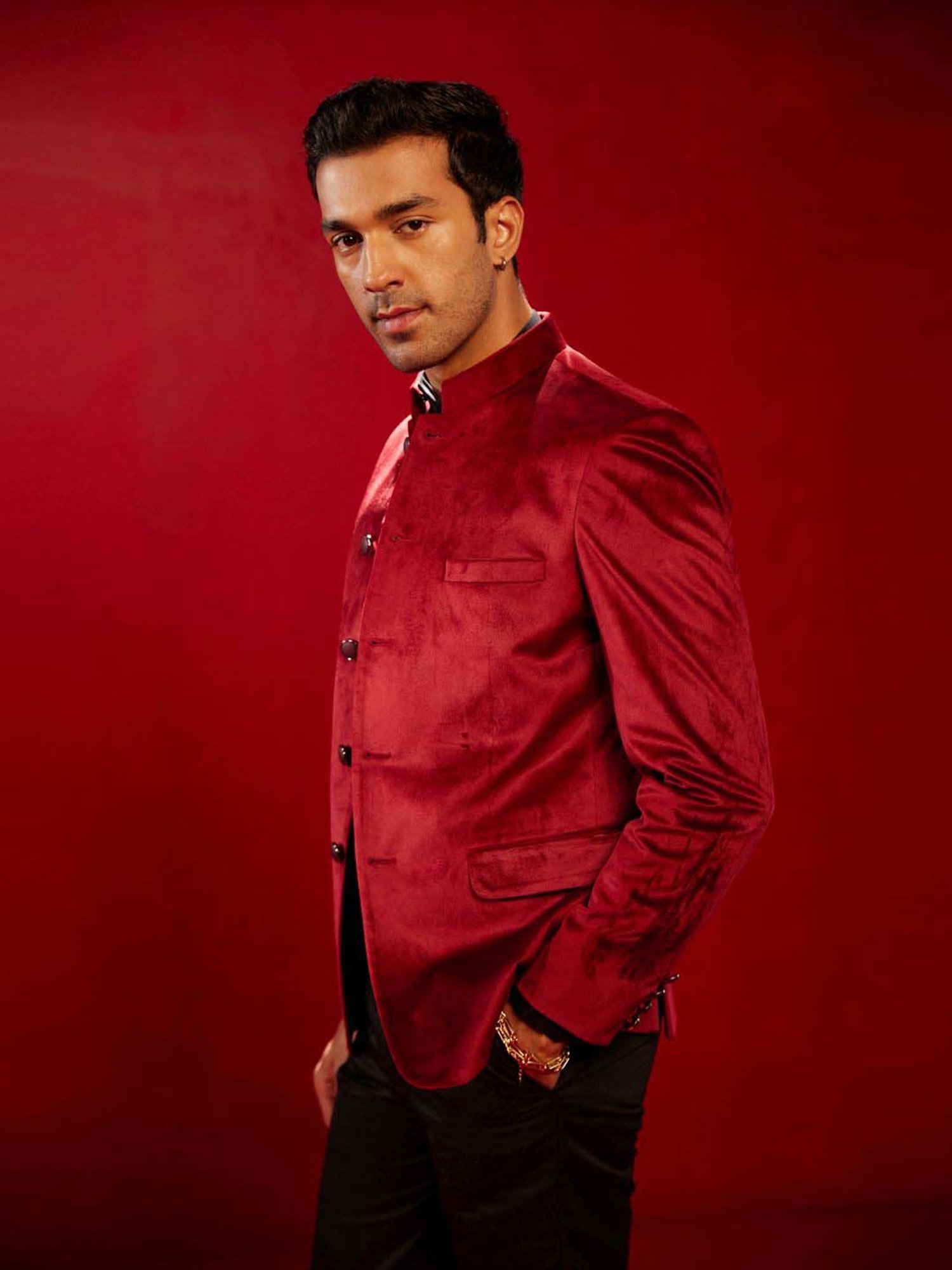 Vastramay Maroon Regular Fit Ethnic Blazer