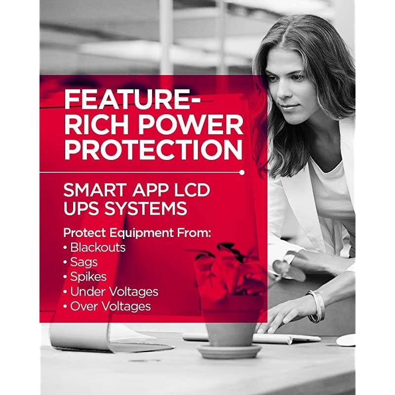 OR1500LCDRM1U Smart App LCD UPS System, 1500VA/900W, 6 Outlets, AVR, 1U Rackmount Black