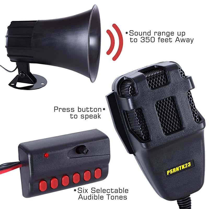 6 Tone Sound Car Siren Vehicle Horn w Mic PA Speaker System Emergency Sound Amplifier 30W Emergency Sounds Electric HornHooter Ambulance Siren Traffic Sound PA Microphone System