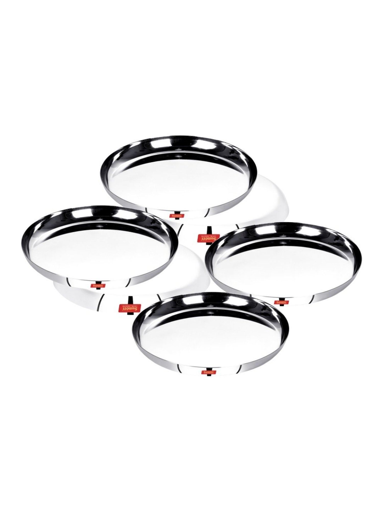 Sumeet S.S. Apple Shape Heavy Gauge Snack Plates with Mirror Finish -22.8Cm Dia-Set of 6 Pcs