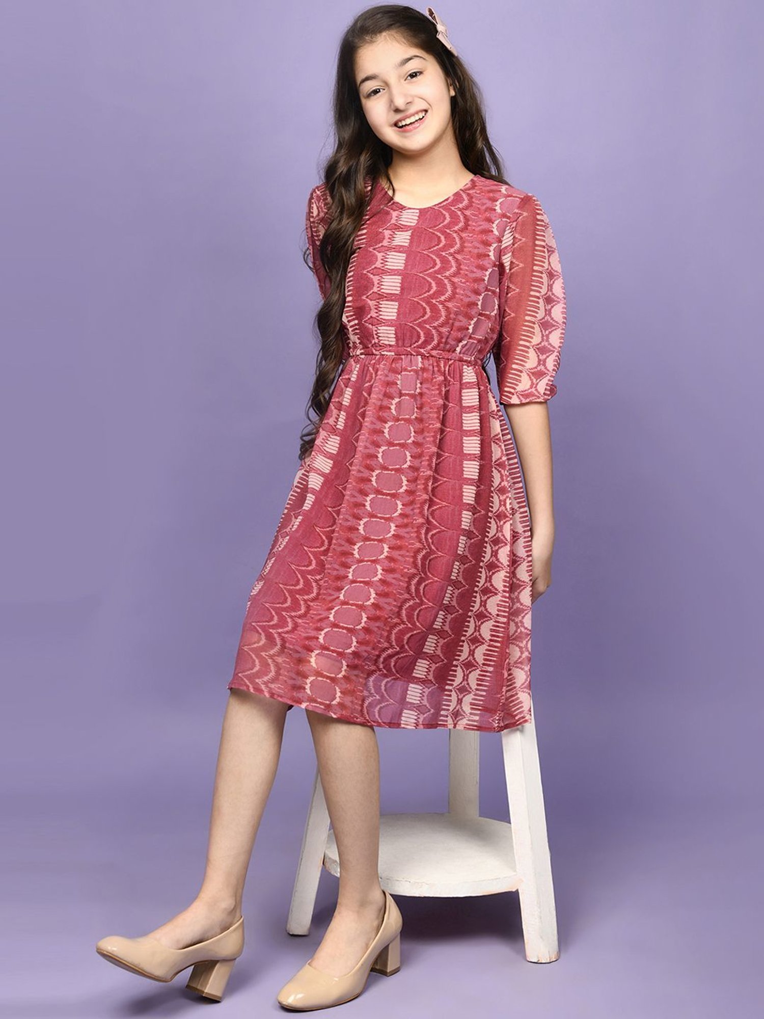 LilPicks Kids Pink Printed Dress