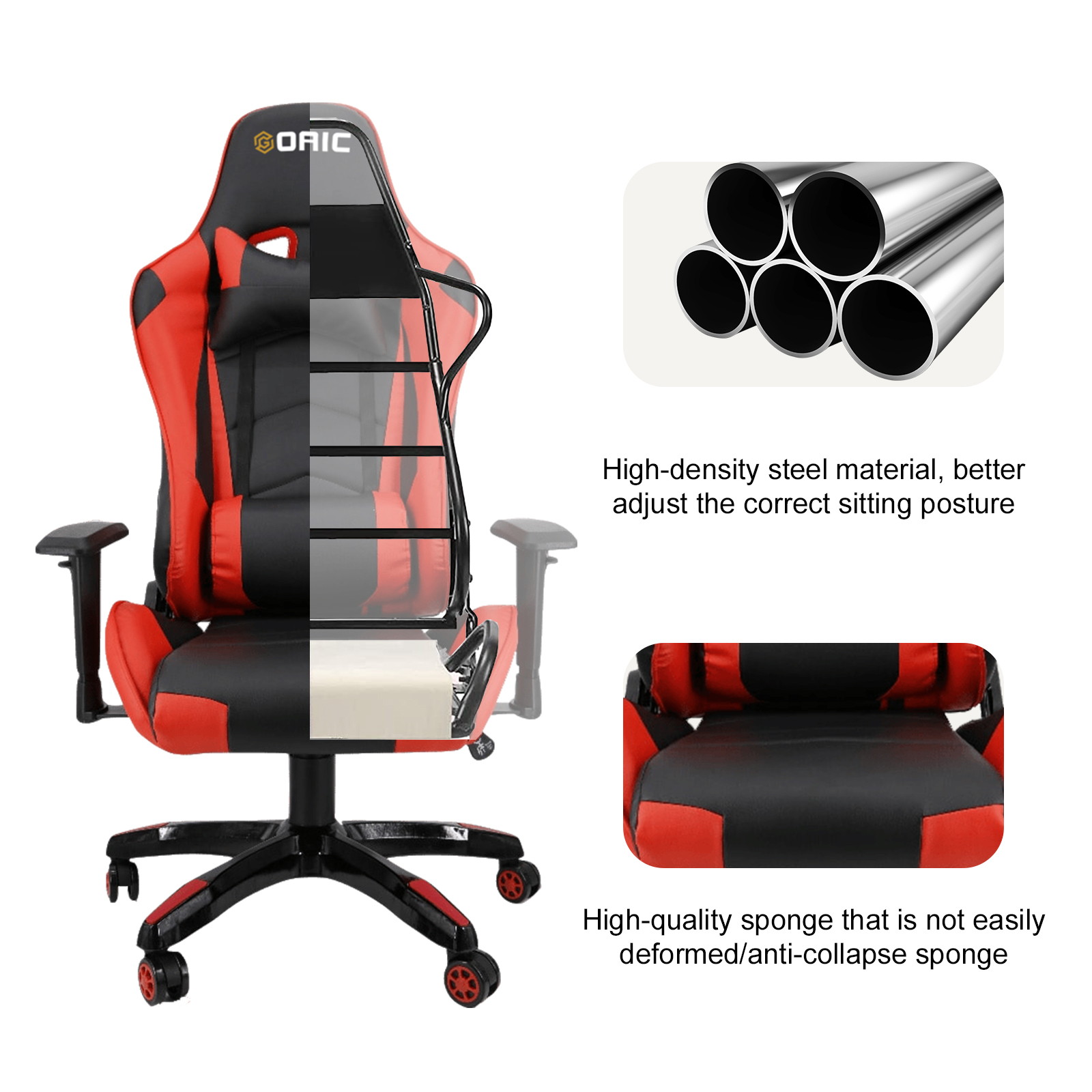Goaic Gaming Chair Office Desk Chair Ergonomic High Back PC Desk Chair Adjustable 3D Armrests Gamer Chair, Computer Gaming Recliner Chair with Headrest and Lumbar Pillow Support (Black/Bule)