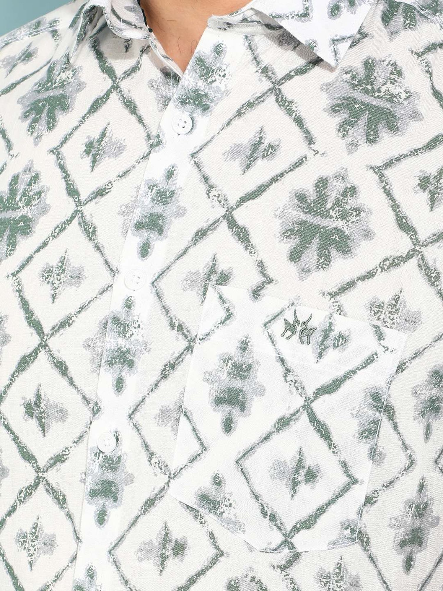 Crimsoune Club Green Slim Fit Floral Print Shirt