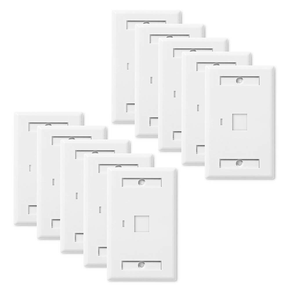 Keystone Jack Wall Plate 1-Port, Single Gang, White, 10-Pack