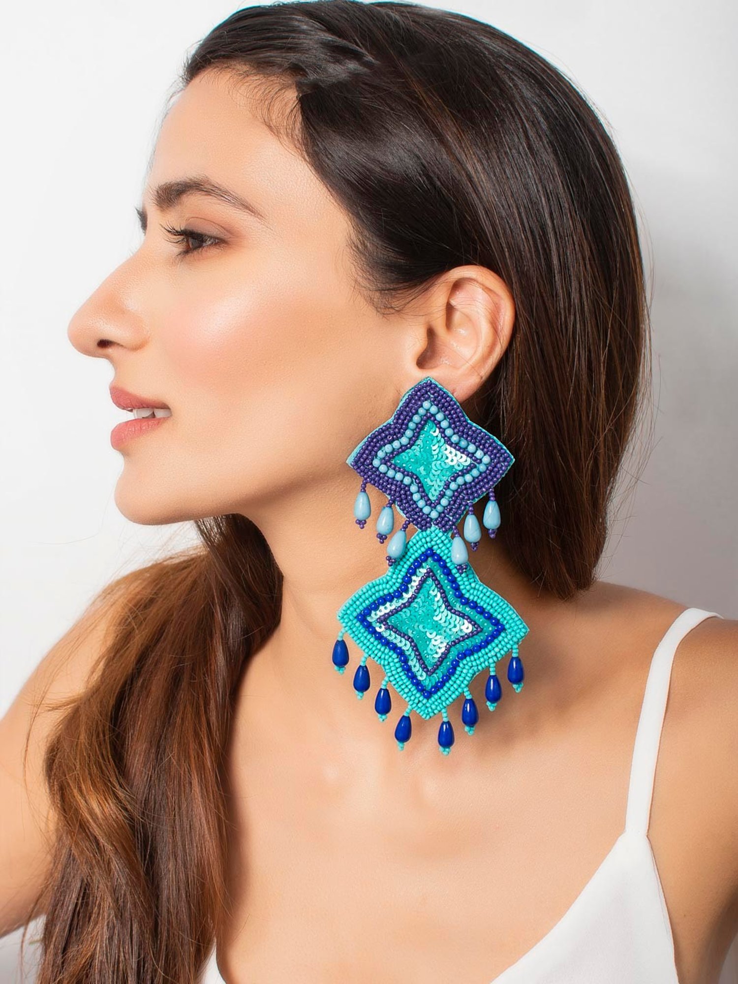 Fida Turquoise Blue Seed Beaded Trendy Blue Dangler