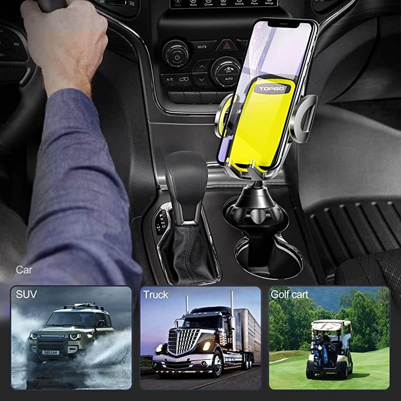 Car Cup Holder Phone Mount Adjustable Automobile Cup Holder Smart Phone Cradle Car Mount for iPhone 11 Pro/XR/XS Max/X/8/7 Plus/6s/Samsung S10+/Note 9/S8 Plus/S7 Edge(Yellow)