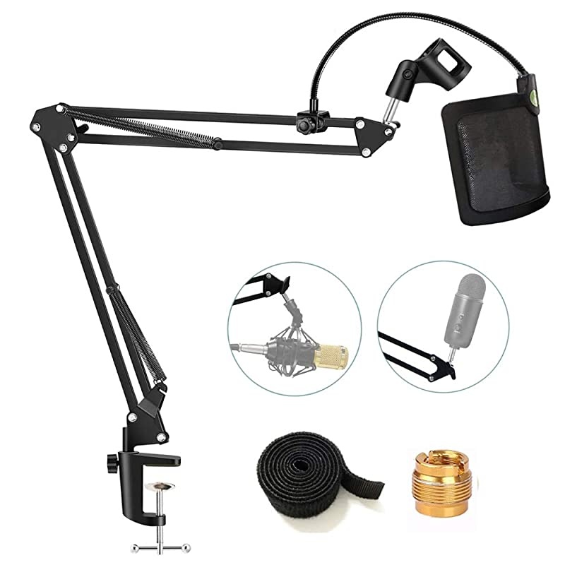 Heavy Duty Microphone Stand with Ushaped Steel Mesh Mic Pop Filter Suspension Boom Scissor Arm Stand Mic Clip Holder for Blue Yeti Snowball amp Other Mic in Recording Broadcasting Etc