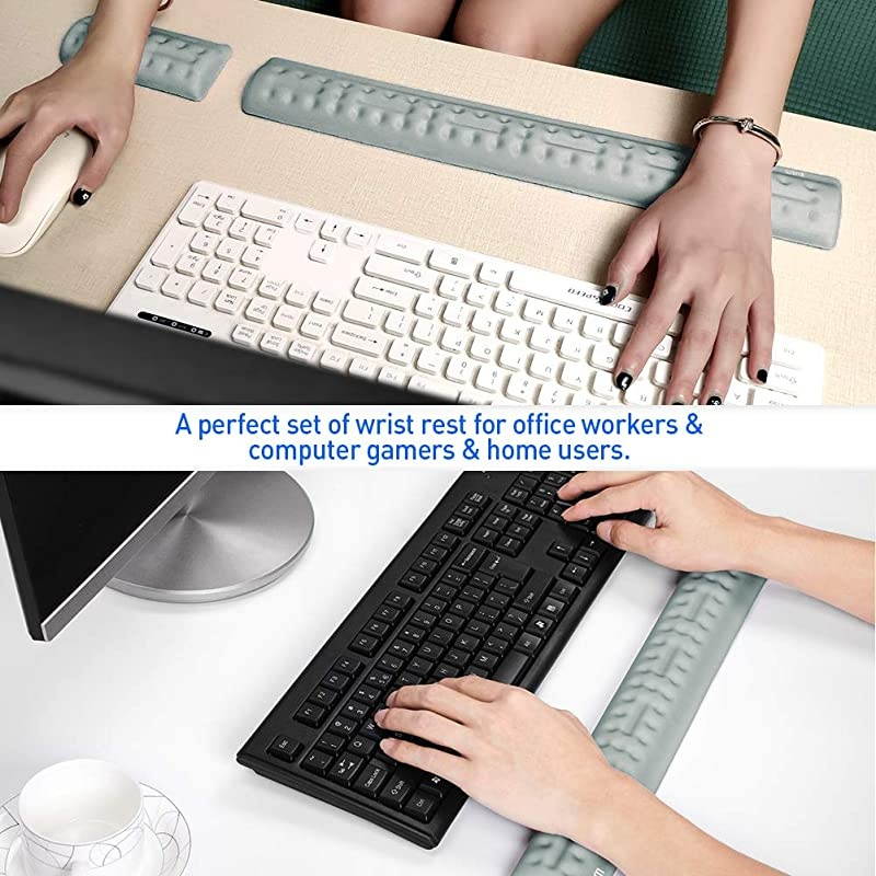 Keyboard Wrist Rest Support Pad, Memory Foam Upgraded Hand Support with Non Slipping Rubber Base, Ergonomic Arm Stand for Office, Gaming, Home, Computer, Mac (Gray Keyboard Wrist Rest)