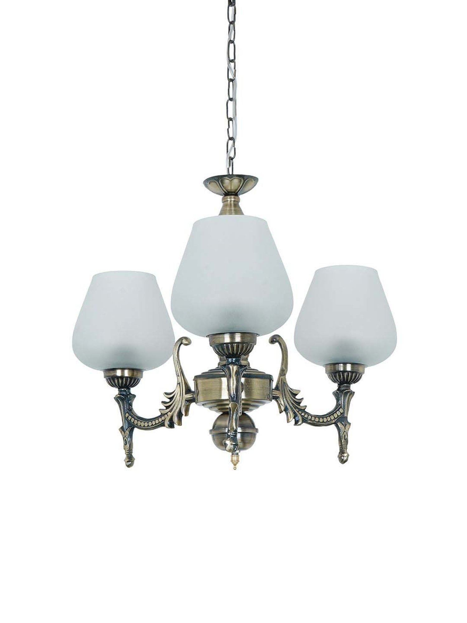 Fos Lighting Gold Mild Steel Antique Wide 3-Light Mini Ceiling Chandelier Hanging Light