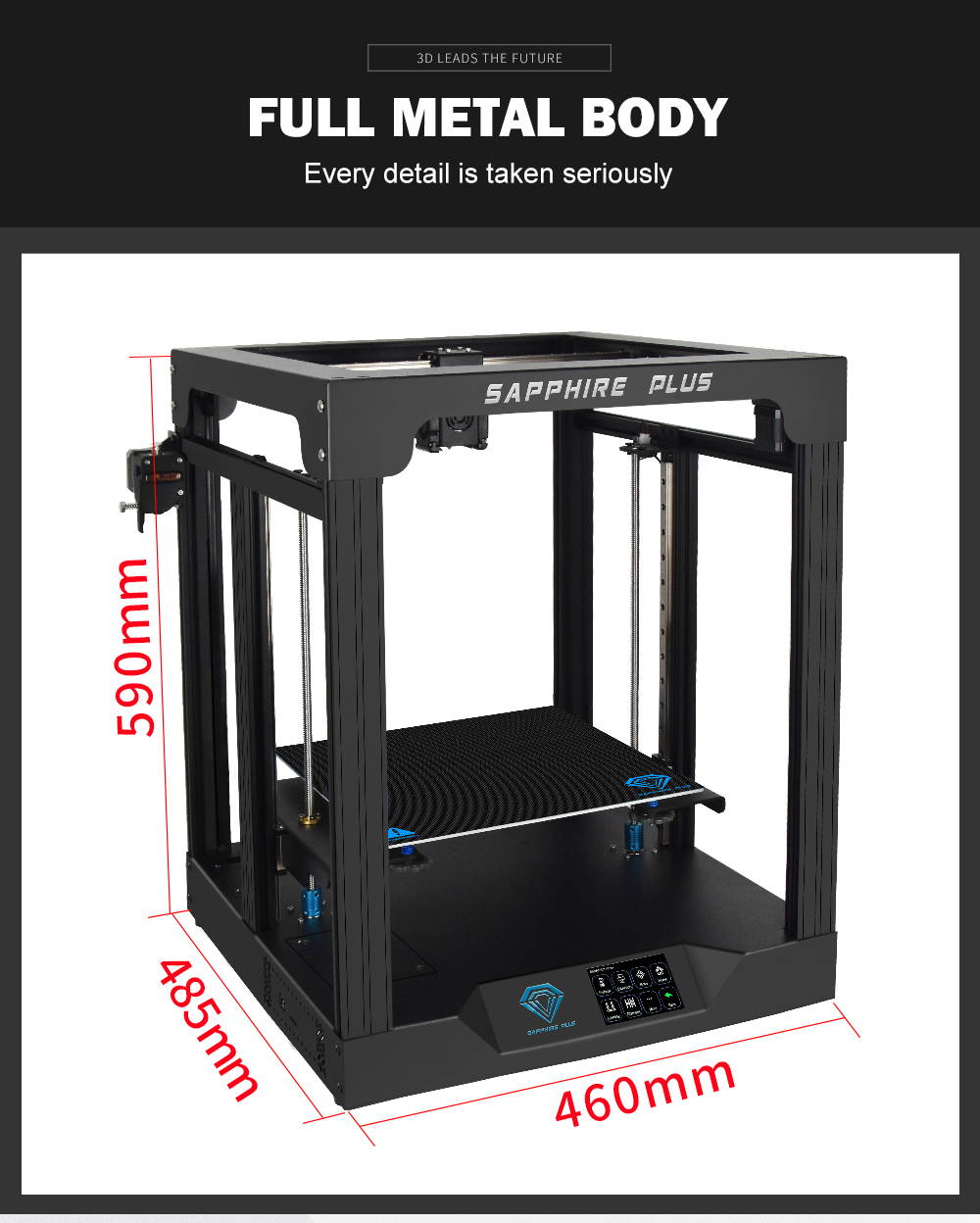 Sapphire Plus high-precision 3D printer, hot bed glass printing platform, print size L300*w300*H350mm