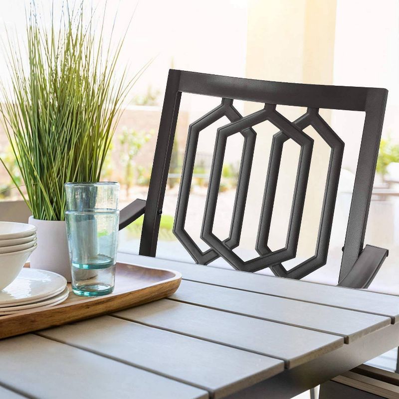 7pc Patio Dining Set with Rectangle Table with 2.6" Umbrella Hole & 360 Swivel Sling Arm Chairs with Patterned Back - Captiva Designs