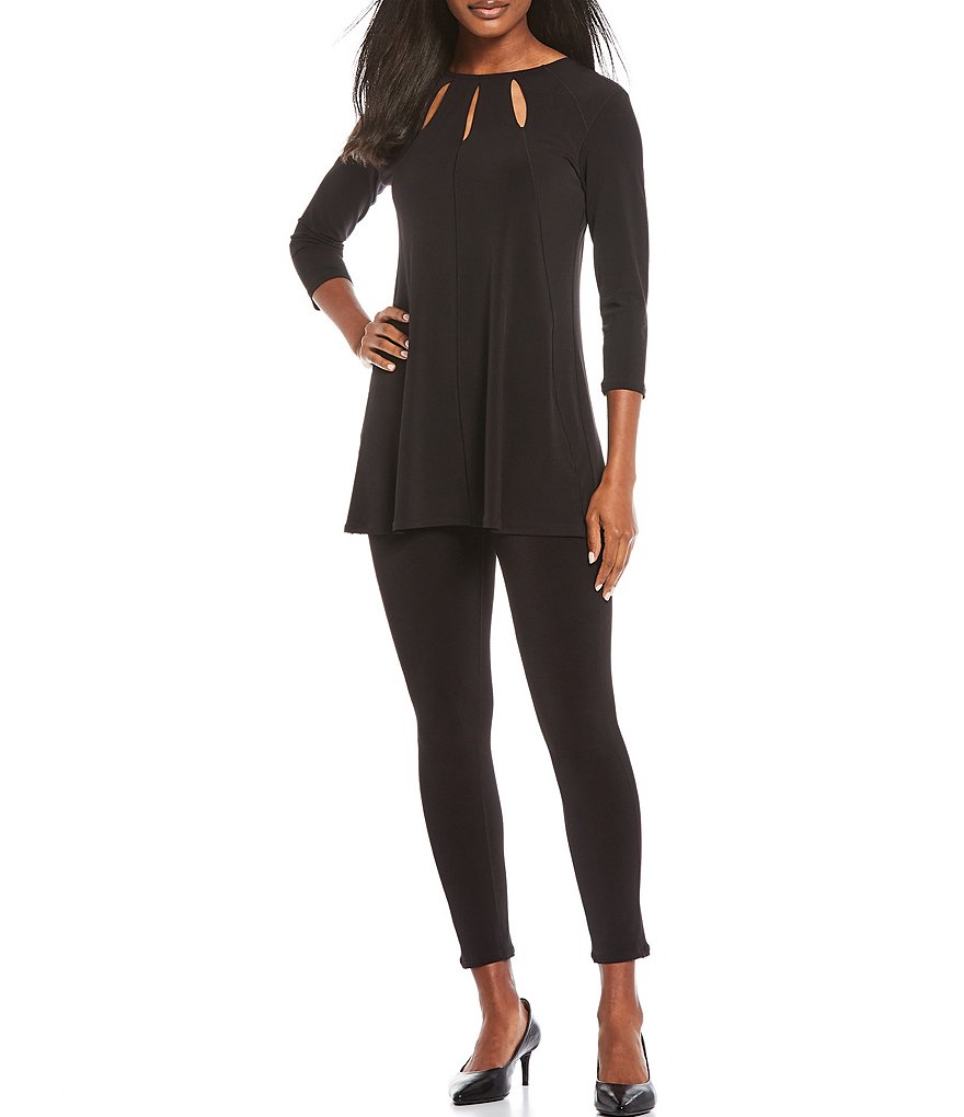 Eva Varro Five Beams Crew Keyhole Neck 3/4 Sleeve Tunic