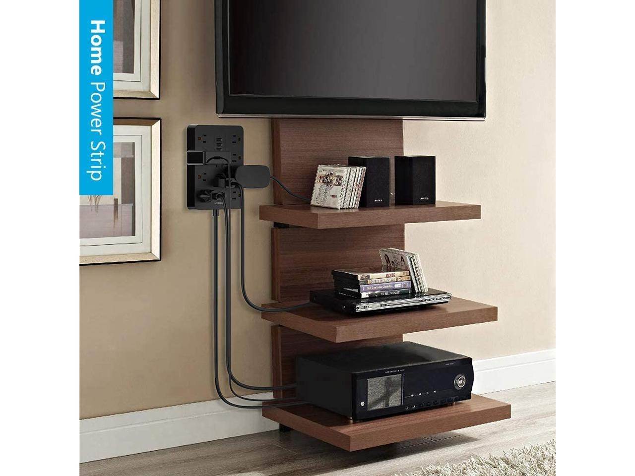 Power Strip, TESSAN Mountable Extension Cord with 3 USB Charger, 10 Widely Spaced AC Outlets, 1875W/15A 4FT Cord, Built-in Security Module Safeguard Home and Office Devices, Black