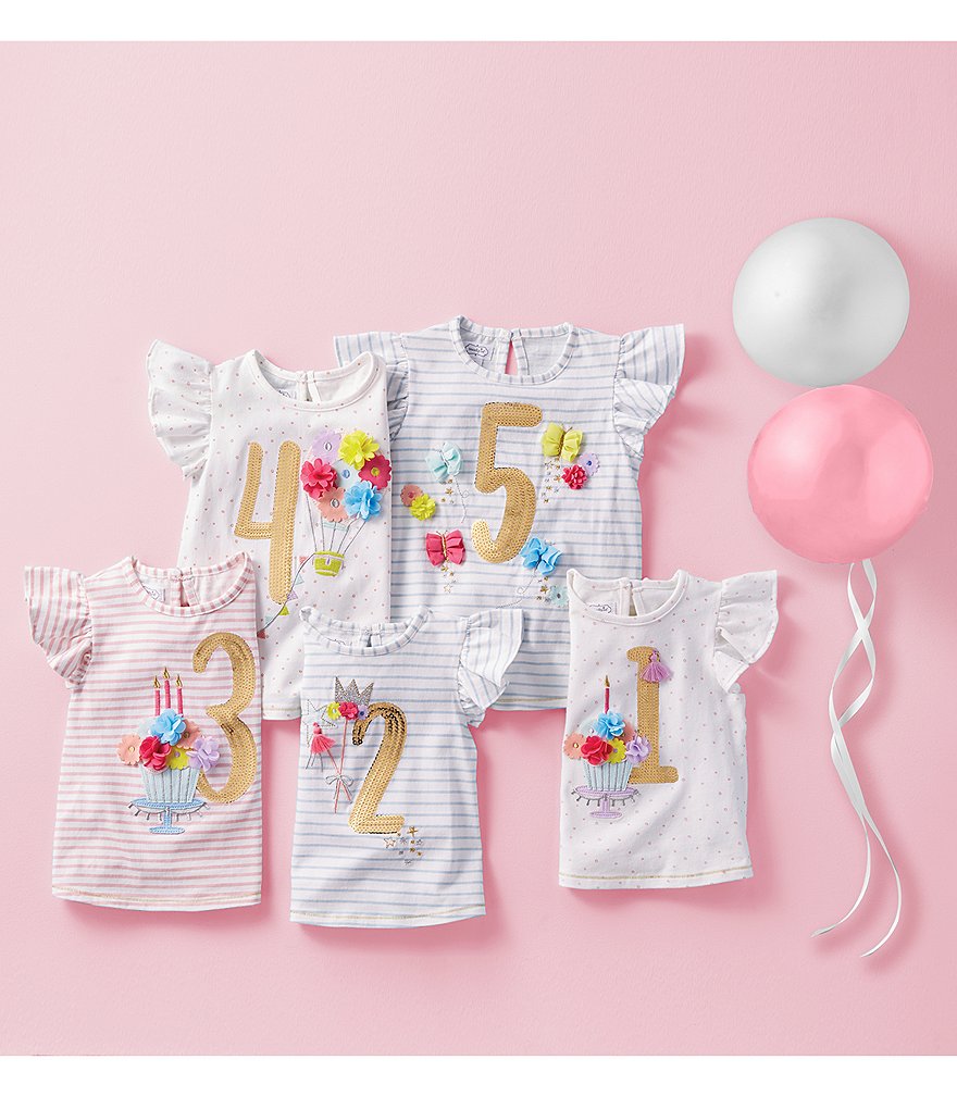 Mud Pie Baby Girls 12-18 Months Flutter-Sleeve First Birthday Dotted Tee