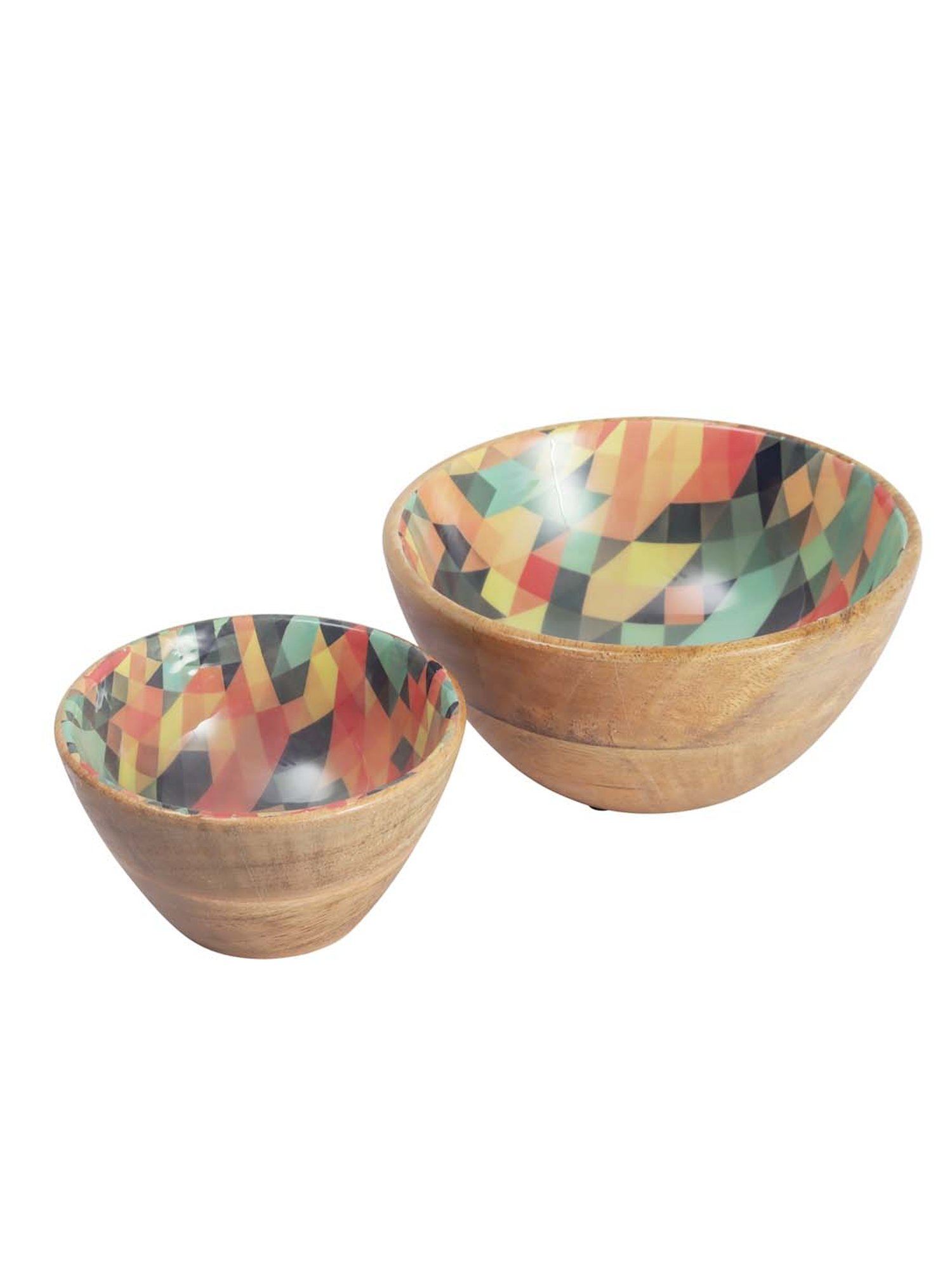 VarEesha Mosaic Beige Mango Wood Serving Bowls (300 ml, 600 ml) - Set of 2